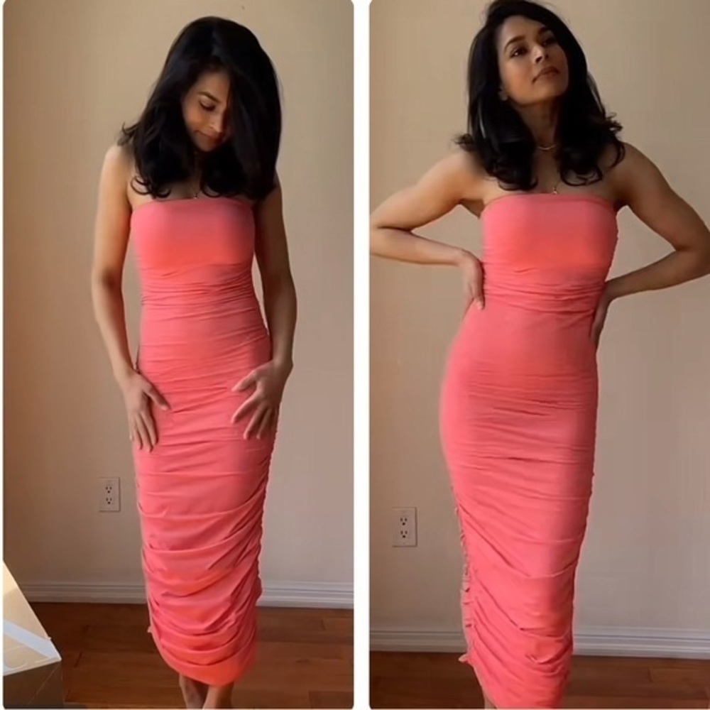 Zara NWT strapless ruched midi dress pink